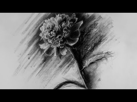 Flower Drawing with White Charcoal Pencil for Beginners