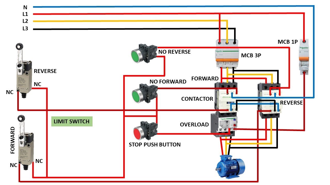 Forward Reverse circuit with limit switches | forward reverse with ...