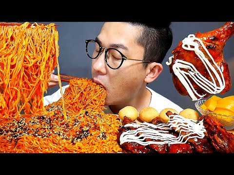 MUKBANG 라이트불닭볶음면(Light Fire Noodles)과 자메이카통다리 꿀 조합 먹방 ASMR REAL EATING SHOW