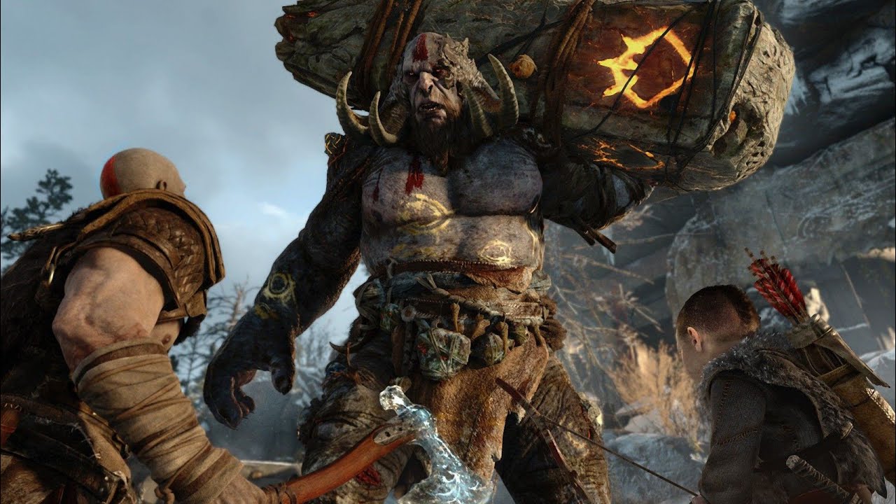 Kratos and Atreus first Troll encounter.