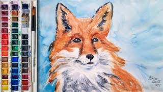 Easy Watercolor Animal | Paint a Fox in Snow for Beginners