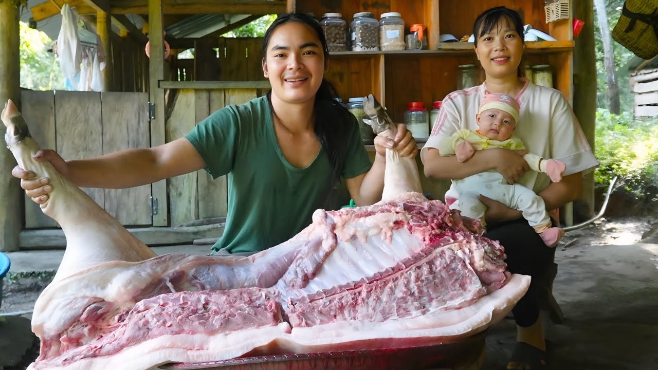 Meat preparation, making smoked meat - Cooking chicken stew, harvesting pomelos, a peaceful life