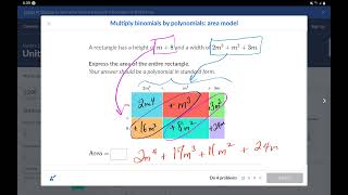 A2.11: Multiply binomials by polynomials: area model (Polynomial arithmetic)- Algebra 2- Khan