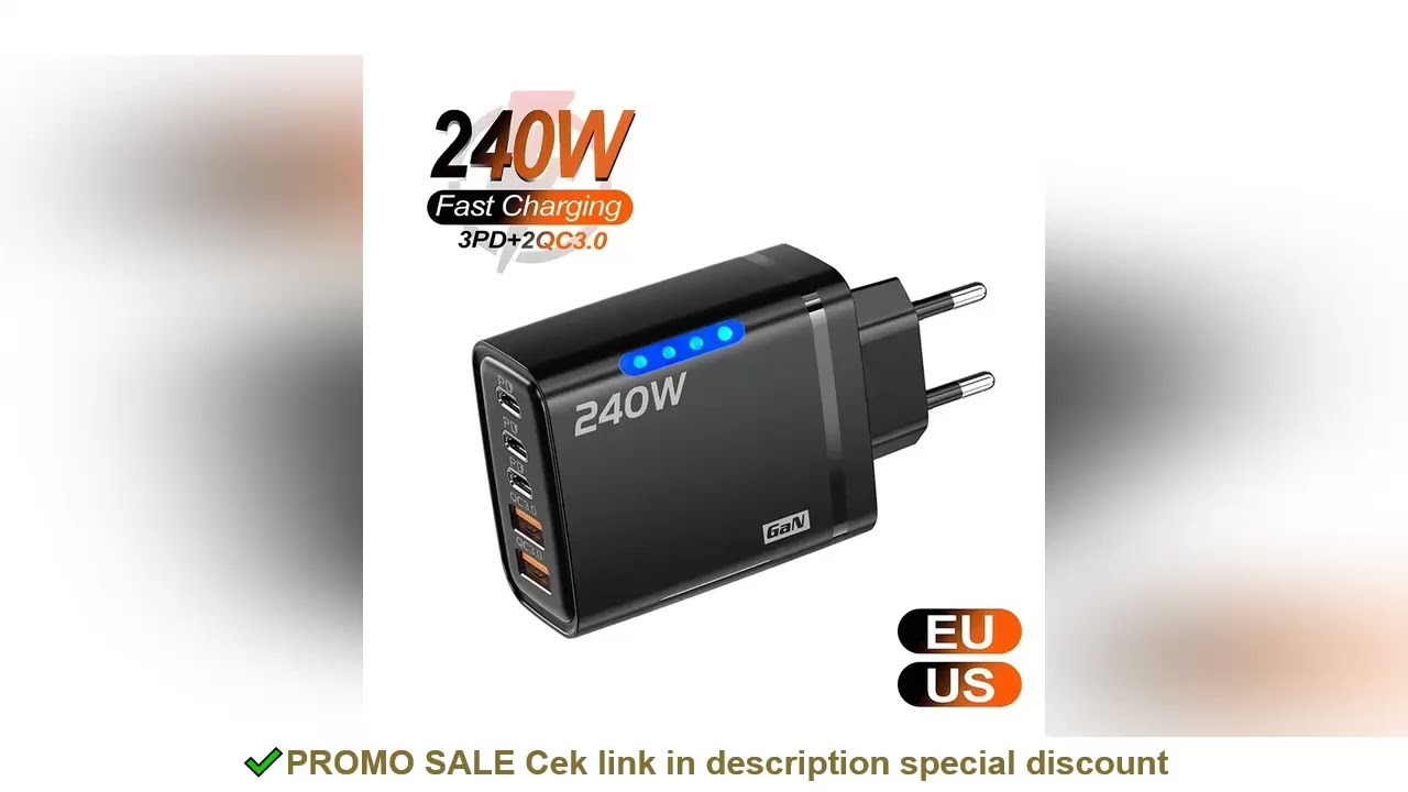 240W GaN USB C Charger 5 in 1 Fast Charging Phone Charger Power Adapter For iPhone Samsung Xiaomi Ty