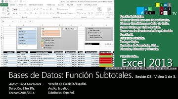 Curso Excel 2013. Bases de Datos: Función Subtotales. Sesión 03. Vídeo 1 de 3. David Asurmendi.