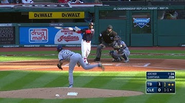 TB@CLE: Santana rips an RBI single to left-center