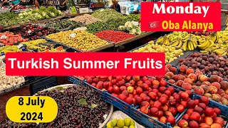 : Bazaar Alanya. Oba Market Monday prices for fruits and vegetables Turkiye Antalya Alanya 8 July 2024