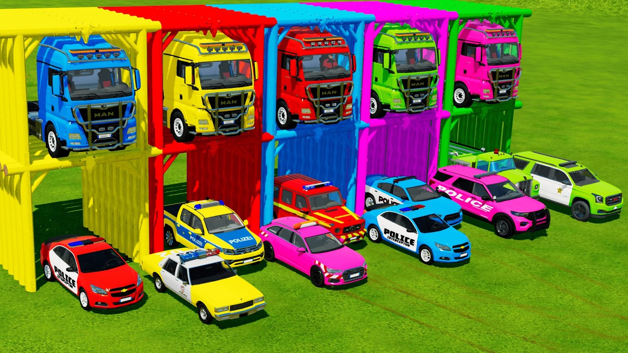 TRANSPORTING ALL POLICE CARS and AMBULANCE EMERGENCY VEHICLES WITH MERCEDES POLICE TRUCKS ! FS22