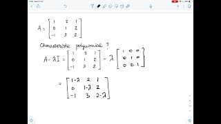 Find the characteristic polynomial of the matrices\begin{bmatrix}1 & 2&1 \\0 & 1&2\\ ... | Plainmath