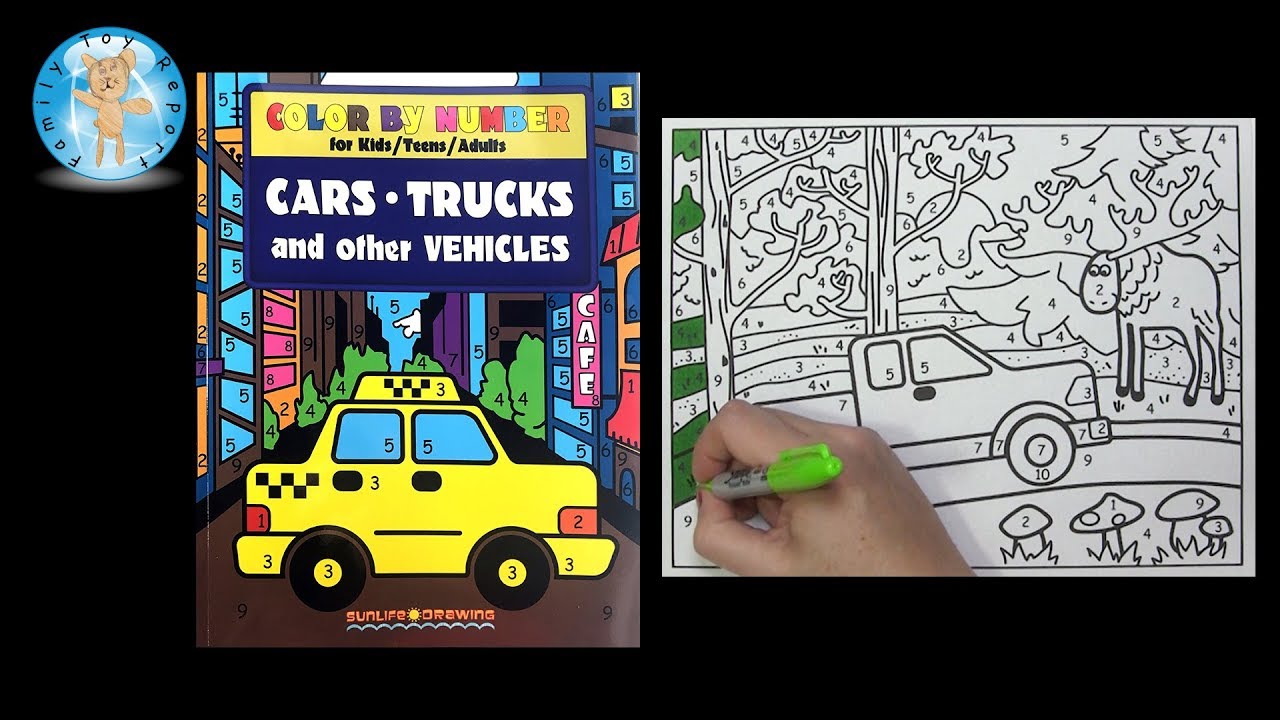 Color by Number Cars Trucks Vehicles Coloring Book Pickup Truck