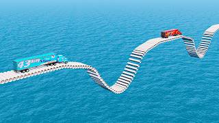 Mack truck vs Dinoco vs Impossible Pipe Deep Wave Bridge Truck Car Rescue-Cars vs Deep Water-BeamNG screenshot 5