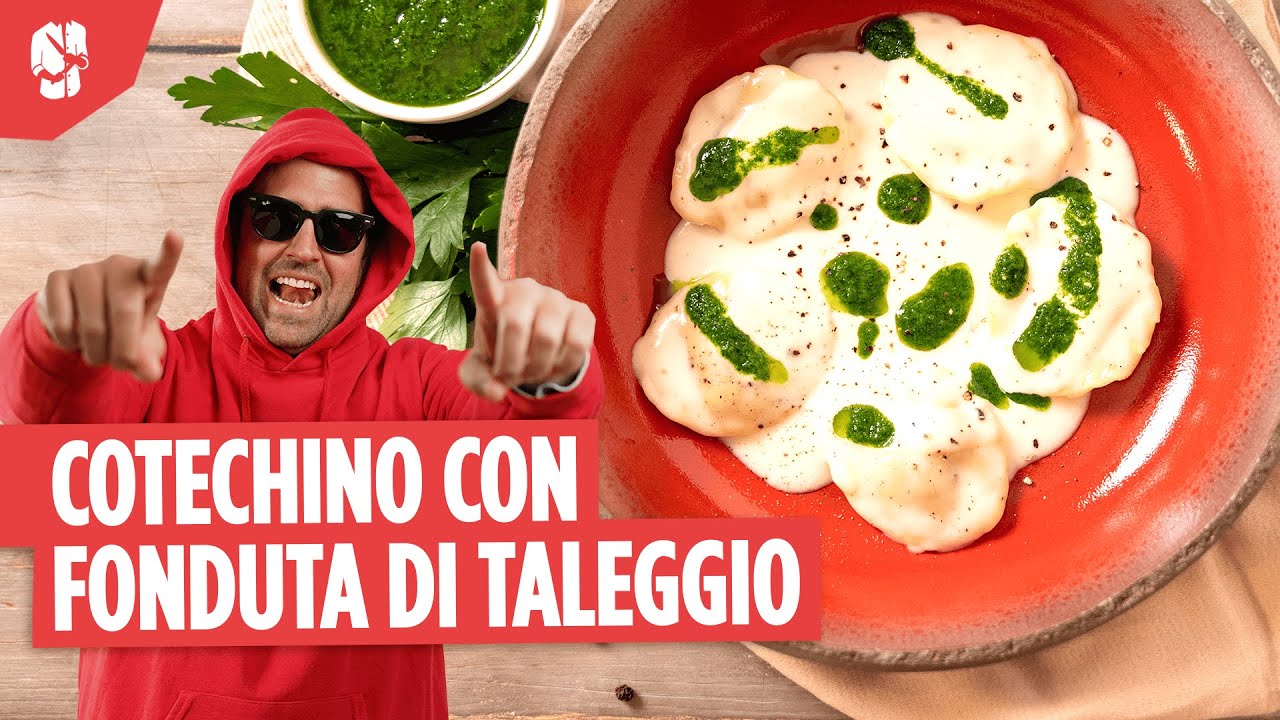 Bottoni di cotechino con fonduta di Taleggio e salsa al prezzemolo
