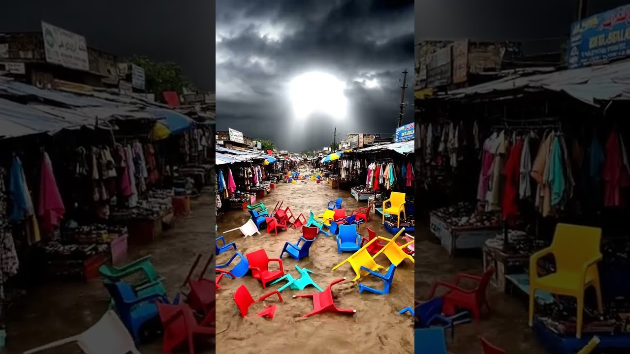 Flash Flood Sweeps Through Market – Chairs Washed Away in Seconds" 