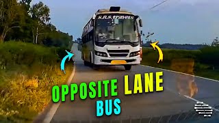 Bus Driving in Opposite Lane Almost Collided with a Vehicle