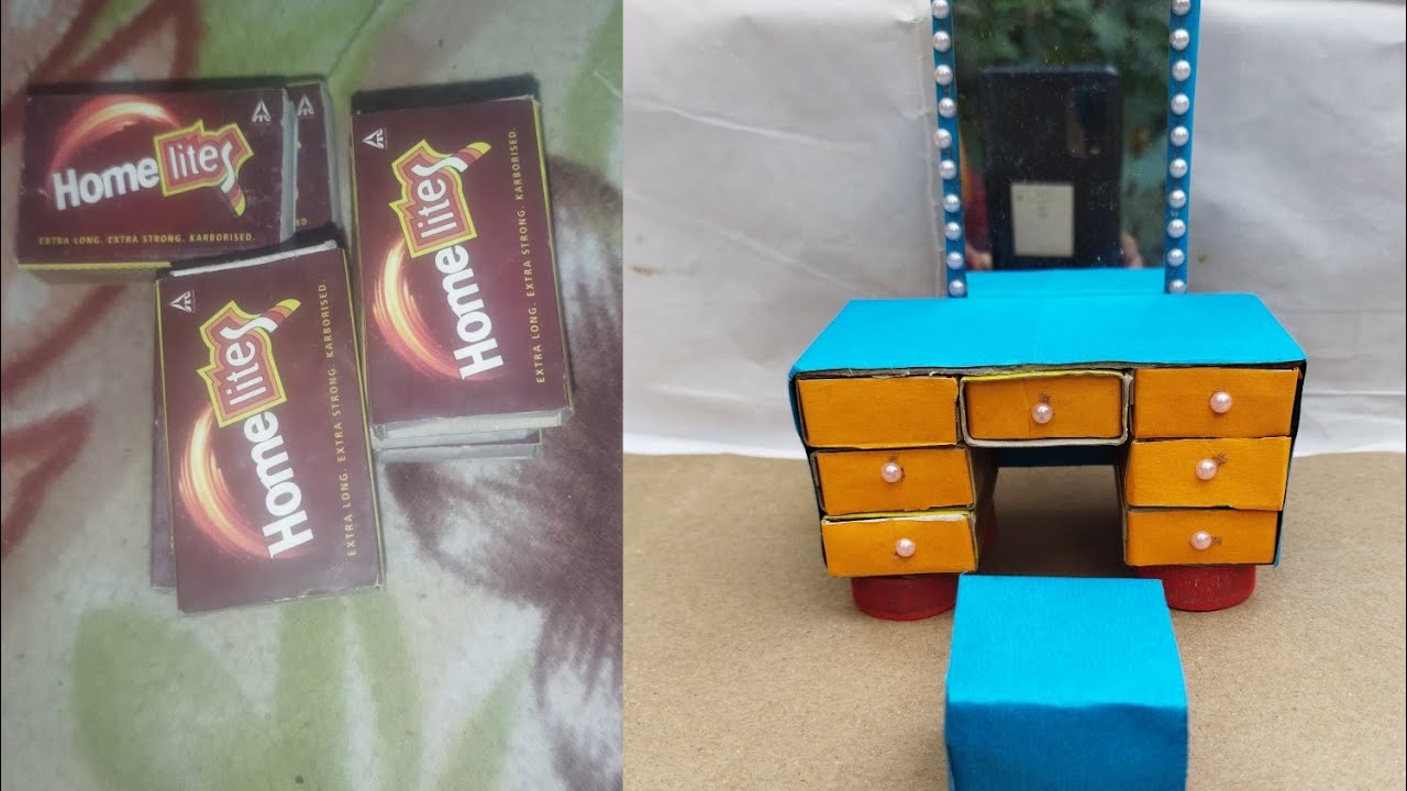 Diy Mini dressing table with matchbox//Reuse matchbox//waste matchbox  crafting idea