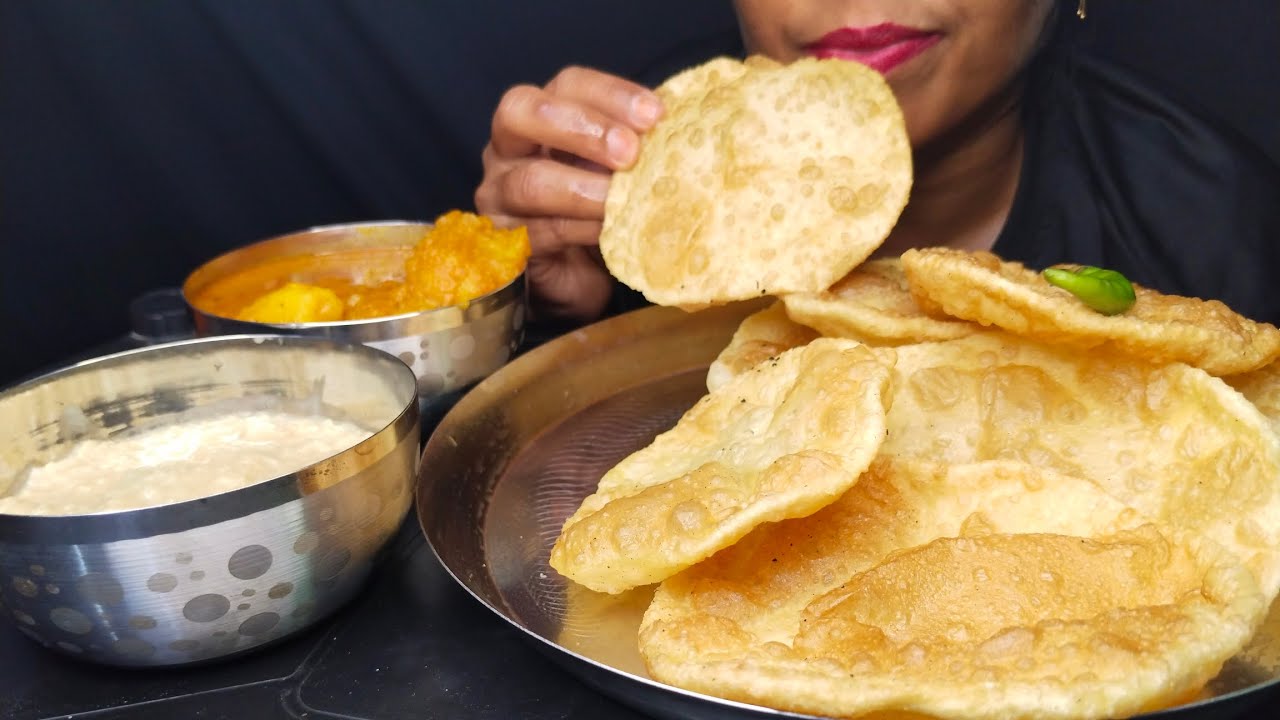 MUKBANG LUCHI ALU DUM GUD KHEER CHILLI 
