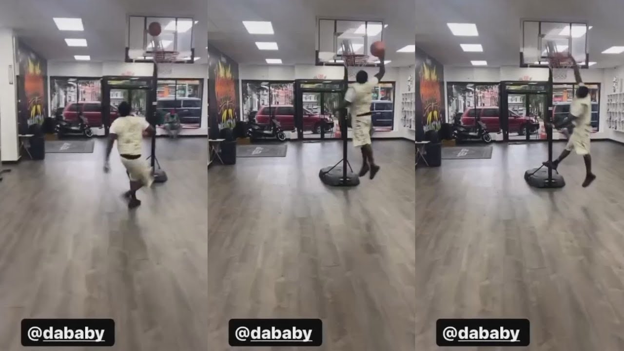 DaBaby Dunks On Mini Rim At Store
