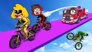 ¡CAMIÓN de BOMBEROS vs BICICLETAS! 😱😂 CHOQUES EXTREMOS 🚒🚲 MIKECRACK GTA 5 ONLINE #7