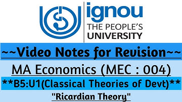Ricardo’s Theory of Economic Devt Explained | Diminishing Returns, Rent etc for IGNOU MEC/MECE