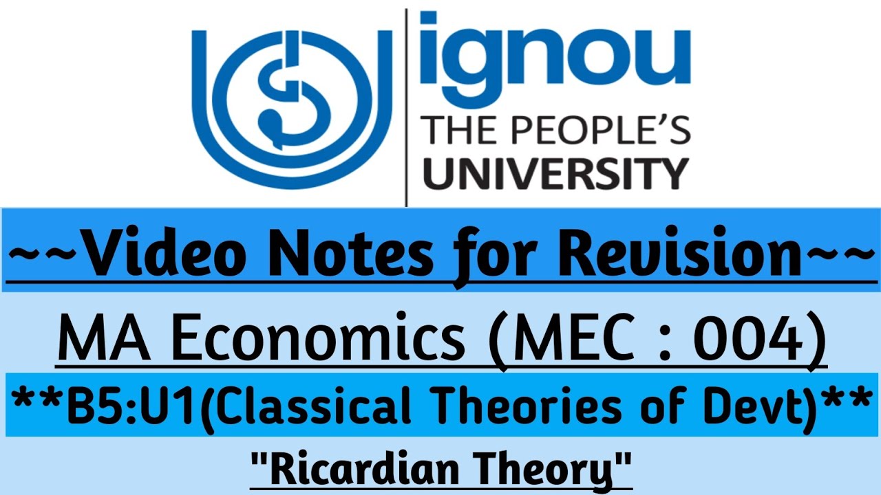 Ricardo’s Theory of Economic Devt Explained | Diminishing Returns, Rent etc for IGNOU MEC/MECE