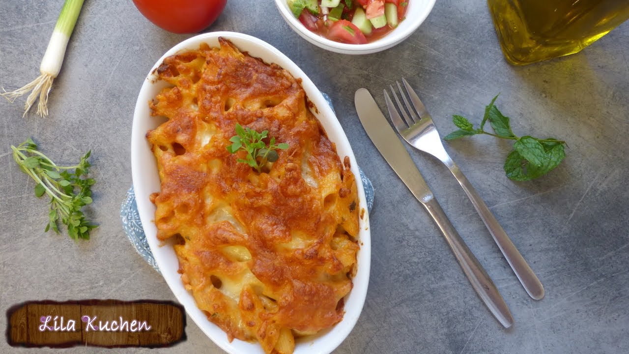 Praktischer Nudelauflauf mit Sahne Tomatensoße | Nudel Schinken Gratin ...