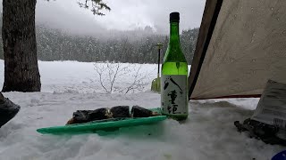 Making Homemade Sushi at a Frozen Mountain Lake | Solo Winter Camping in Snowstorm