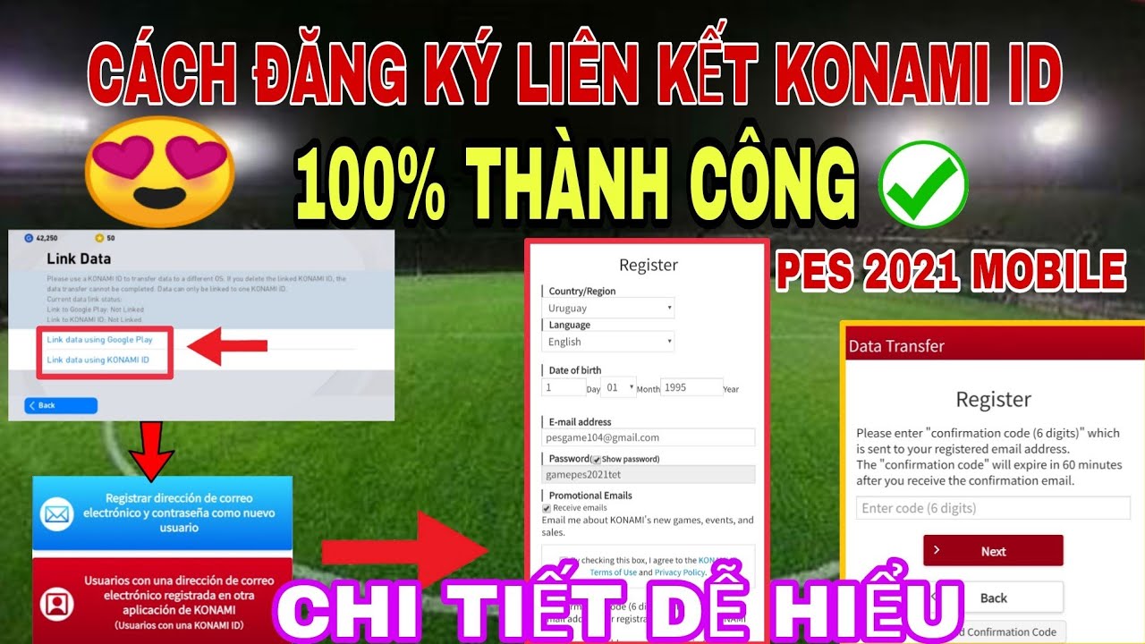 HƯỚNG DẪN CÁCH LIÊN KẾT ĐĂNG KÝ KONAMI ID TRÊN ANDROID 100% THÀNH CÔNG PES 2021 MOBILE