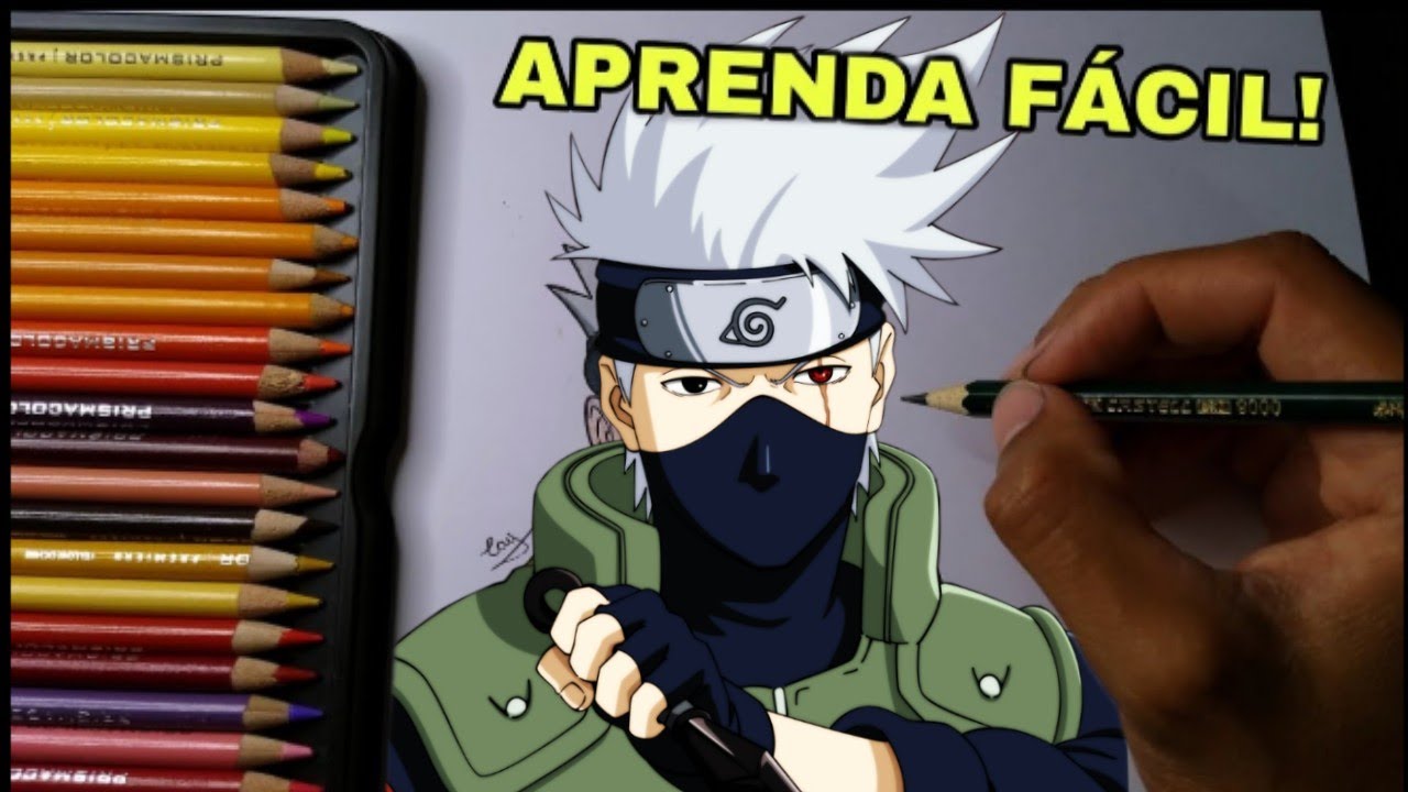 Como desenhar Hatake Kakashi passo a passo fácil - Naruto Hokage