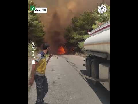 اندلاع حريق ضخم في منطقة حراجية تقع بين مشروع دمر وقصر الشعب في العاصمة دمشق سوريا