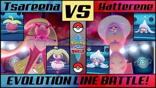 HATTERENE vs TSAREENA - Evolution Line Battle (Pokémon Shield\/Sword)
