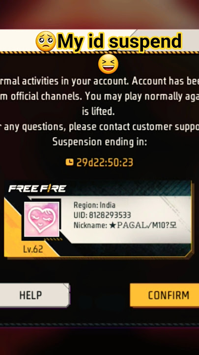 #freefire I'd 😱suspend ho gya 🥺          Free Fire Id Ban 29daysfreefire account🗿 banned 62 levels🥺