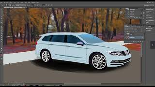 Draw car under image - Volkswagen Passat in Photoshop.