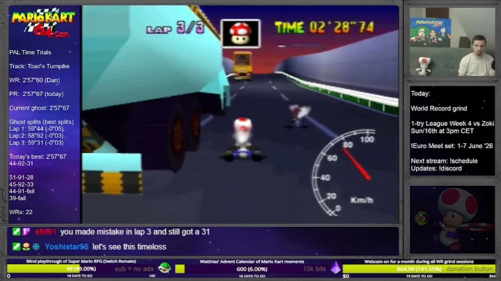 MK64 - new best lap 3 split on TT - 59"24 (1-shroomer)