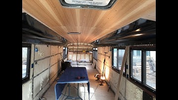 Curved ceiling in our tiny home #busconversion #MCI #Bus