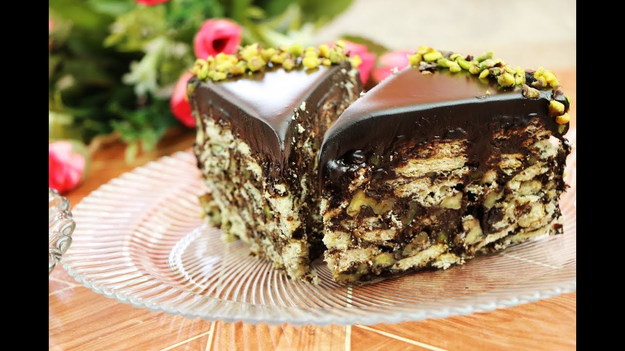 حلويات باردة بدون فرن كيكة الشوكولاتة السريعة كيكة البسكويت السهلة مع رباح محمد ( الحلقة 521 )