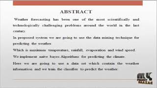 Application of Data Mining Techniques in Weather Prediction - MyProjectBazaar