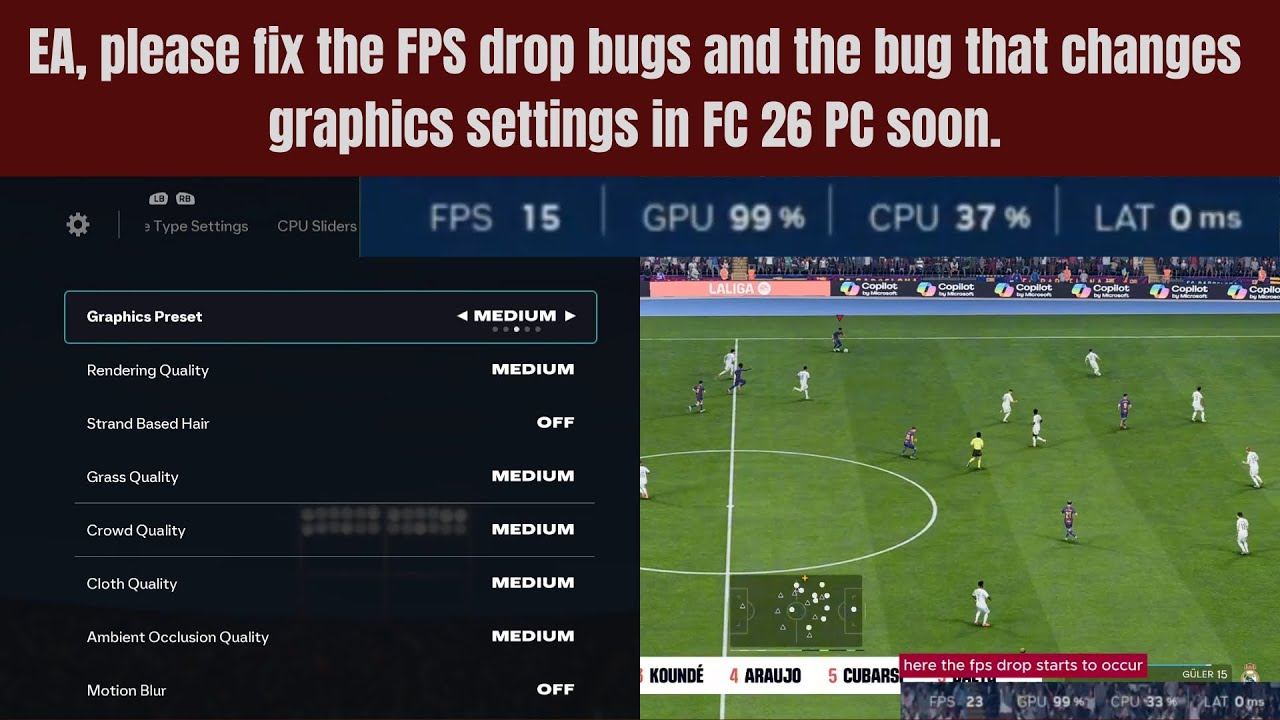 EA, please fix FC26 PC, FPS Drop bugs and graphics settings changing ...