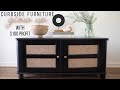 Tv media console trash to treasure flip  radio weave rattan avec burlap hack