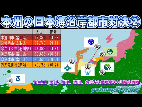 【日本海沿岸の本州の都市対決】 滑川市vs境港市vsかほく市vs黒部市vs魚津市vs糸魚川市【北陸と山陰】