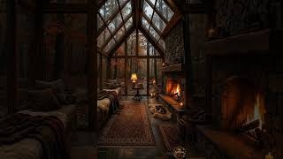 Rainy Cabin Night 🌧️🔥 Cozy Fireplace Ambience #fireplace #relax #jazz #cozyambience