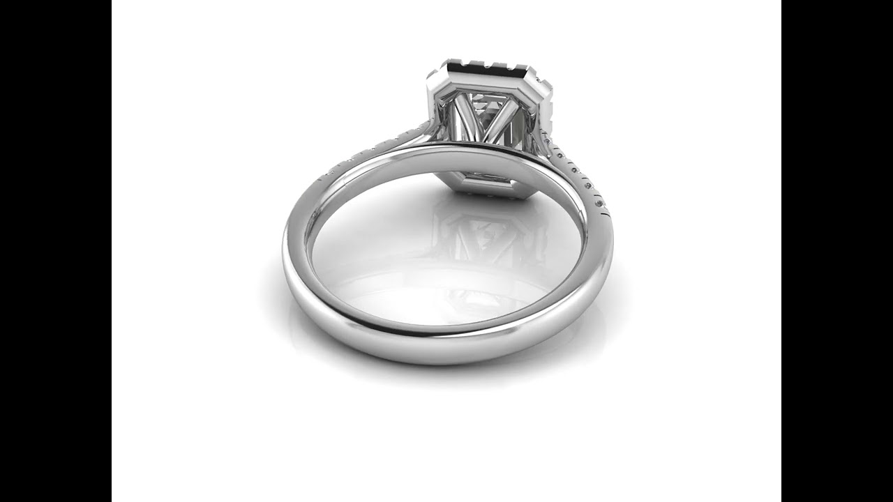 Ah! Jewellery Emerald Cut Diamond Pave Ring with Natural Diamond Shoulder Stones. AJRX
