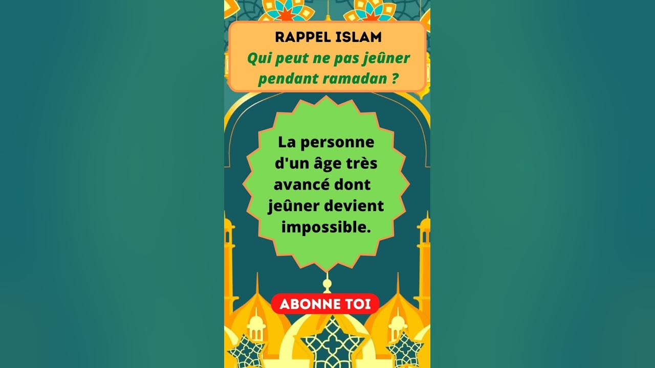 Rappel islam Qui peut ne pas jeûner ramadan ? shorts islam rappel YouTube