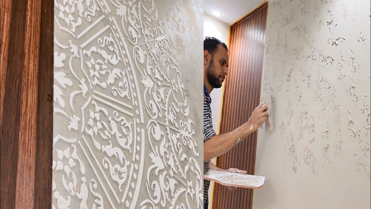 Amazing DIY Faux Wood Paint & Velvet Wall Decor | 3D Stencil Art Transformation