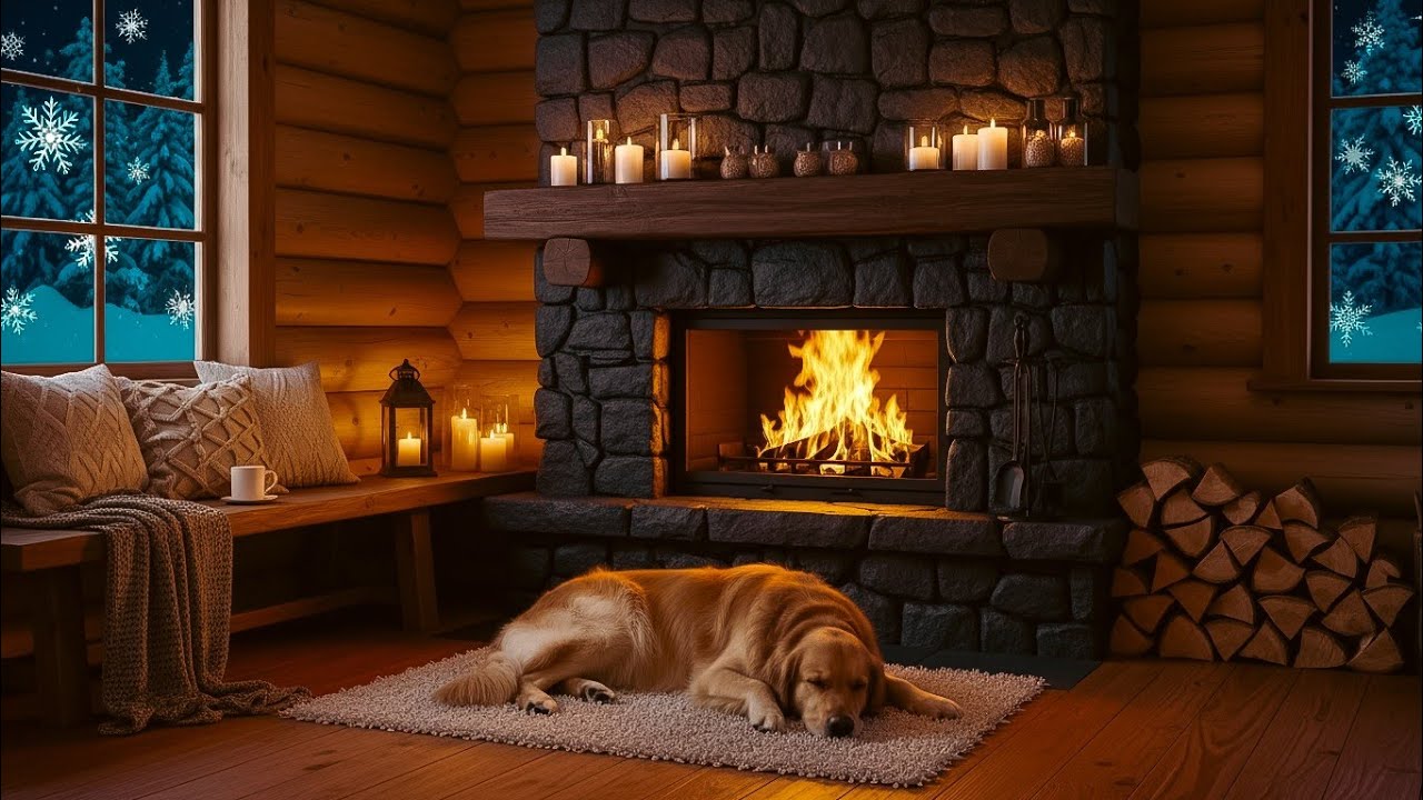 Cozy Cabin Fireplace Ambience | Warm Night Atmosphere