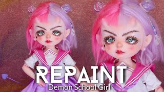 REPAINT ! Anime Demon School Girl Rainbow High Hybrid OOAK Custom Doll Tutorial •JackyOhhh