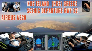 Kos Island 🇬🇷 (KGS) | very scenic departure along the Islands | pilots + cockpit + instrument views