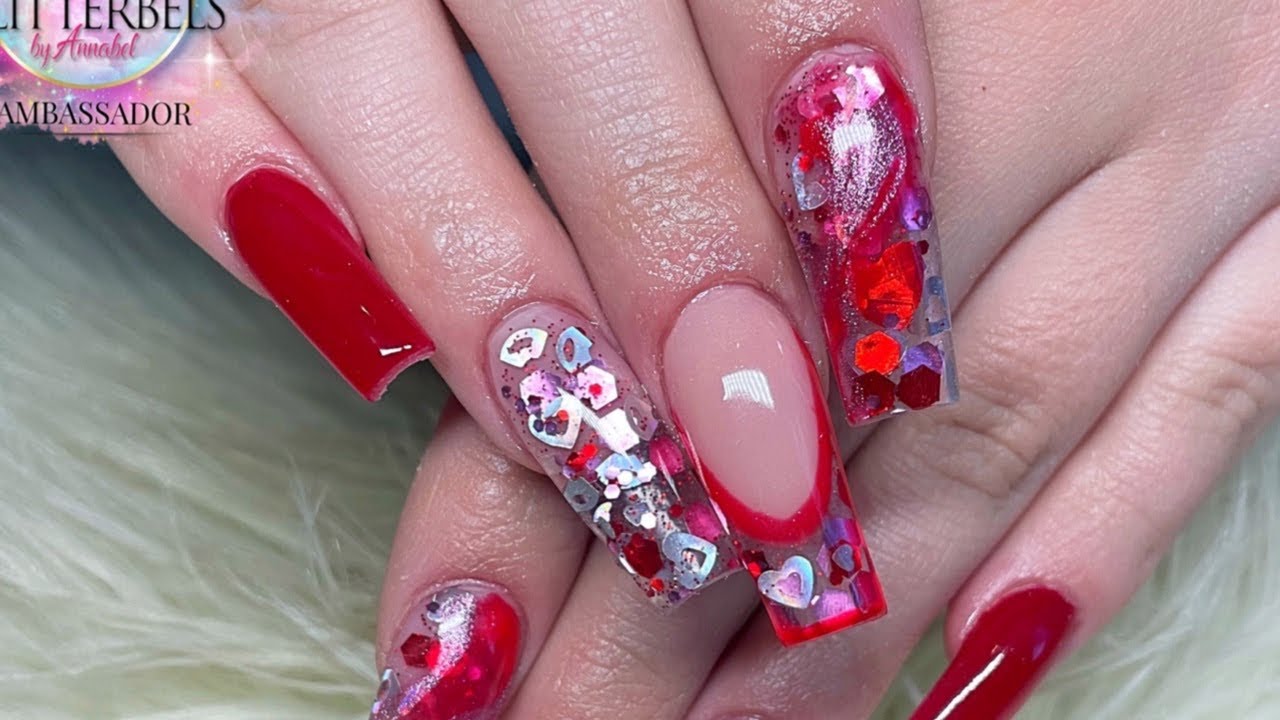 Late valentines acrylic nails. Using 