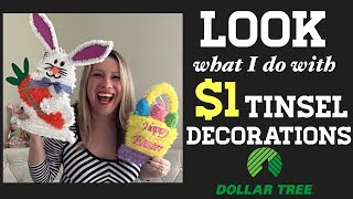 $1 Dollar Tree Tinsel Decorations | MacKenzieChilds Inspired Bunny | Shabby Chic Basket | ADORABLE!