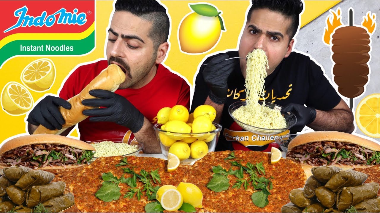 تحدي الاكل الحامض دولمة واندومي ولحم بعجين وشاورما لحم ومشروبات غازية بالليمون Sour Food CHALLENGE