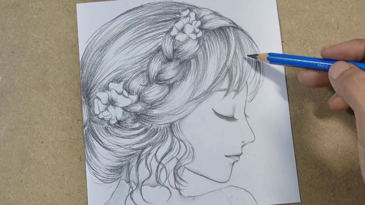 Hair sketch. Woman hairstyle pencil drawing.... - Stock Illustration  [86997863] - PIXTA